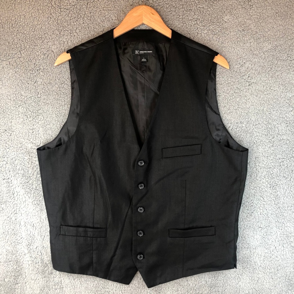 INC International Concepts Slim Fit Mens Vest Black Size L Suit Waistcoat Formal